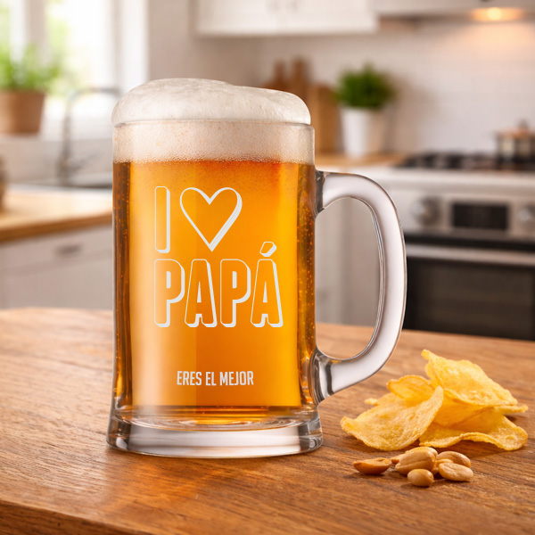Jarra de Cerveza I Love Papá con Texto personalizado