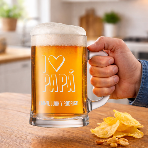 Jarra de Cerveza I Love Papá con Texto personalizado