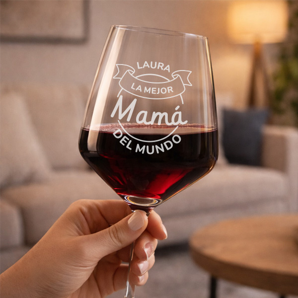 Copa de Vino para la Mejor Mamá con Nombre personalizado