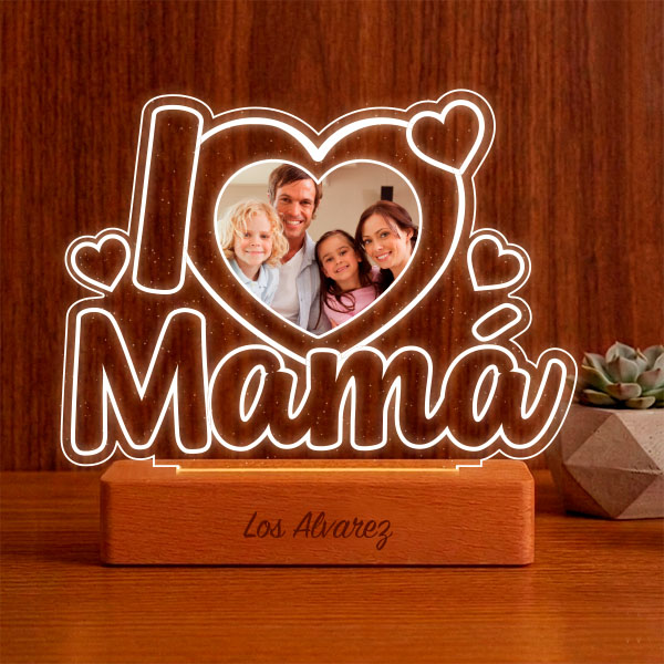 Lámpara I Love Mamá con foto personalizada