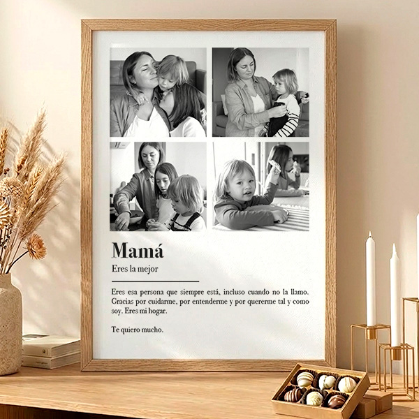 Póster Definición de Mamá en Blanco y Negro con Fotos Personalizadas