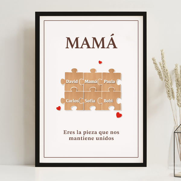 Póster Puzzle para Mamá con Nombres Personalizados