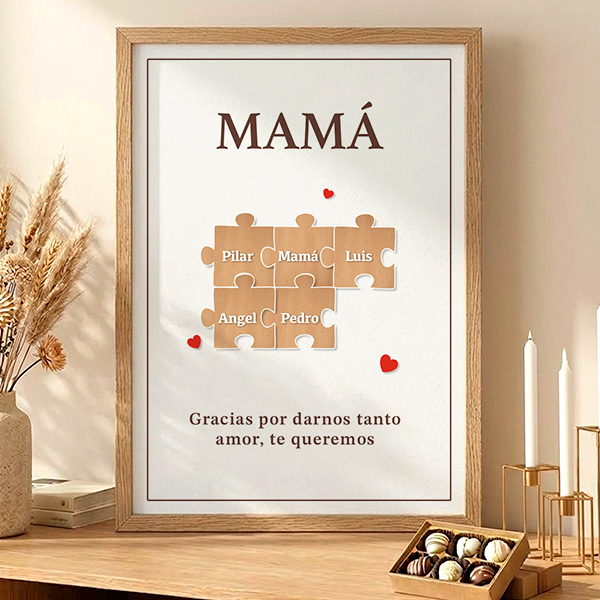 Póster Puzzle para Mamá con Nombres Personalizados