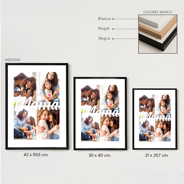 Póster Mamá con 4 Fotos personalizadas