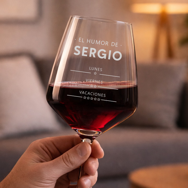 Copa de Vino "Humor de" con Nombre y Textos personalizados