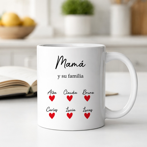Taza con Texto, Corazones y Nombres personalizados