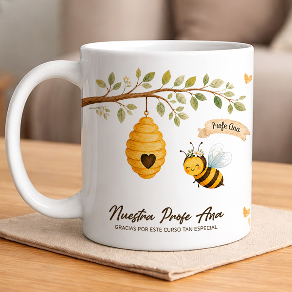 Taza para Profes con Abejitas y Nombres personalizados