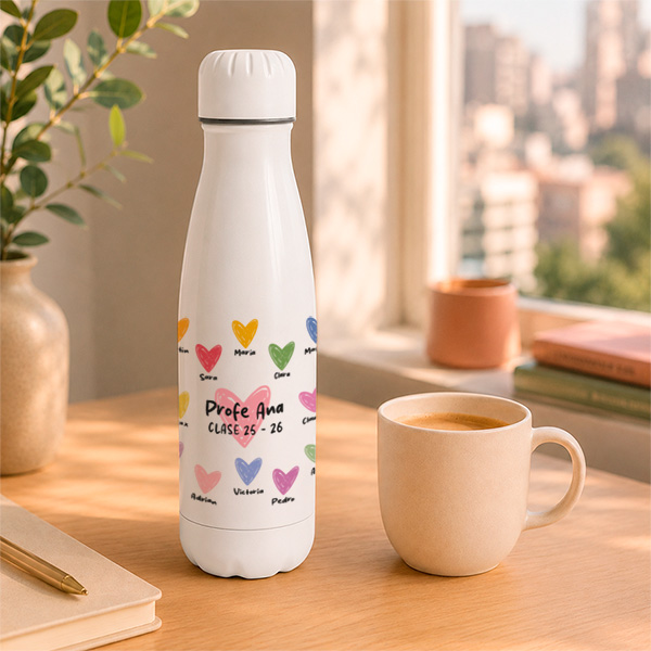 Botella para Profes con Corazones y Nombres personalizados