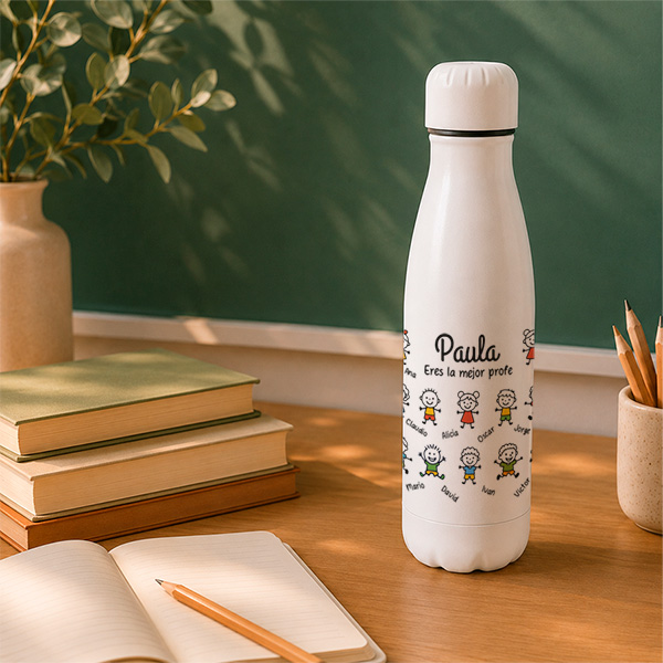 Botella para Profes con Muñequitos y Nombres personalizados