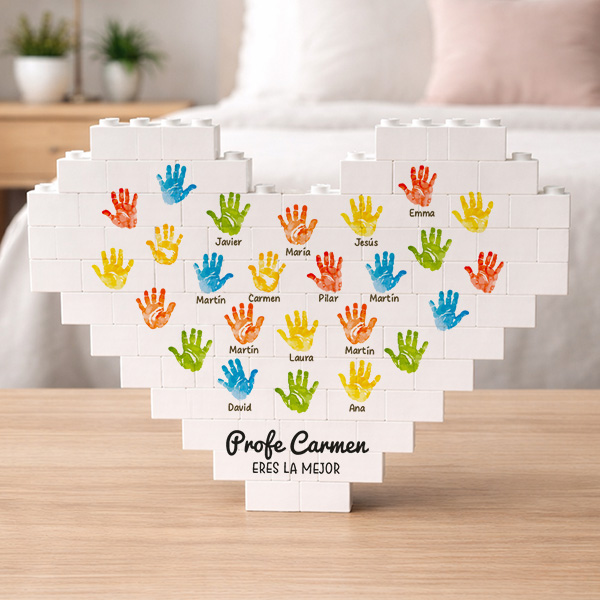Puzle de Bloques Corazón con Manos y Nombres personalizados