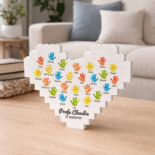 Puzle de Bloques Corazón con Manos y Nombres personalizados