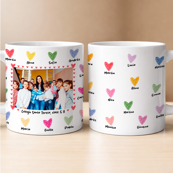 Taza para Profes con Corazones y Foto personalizada