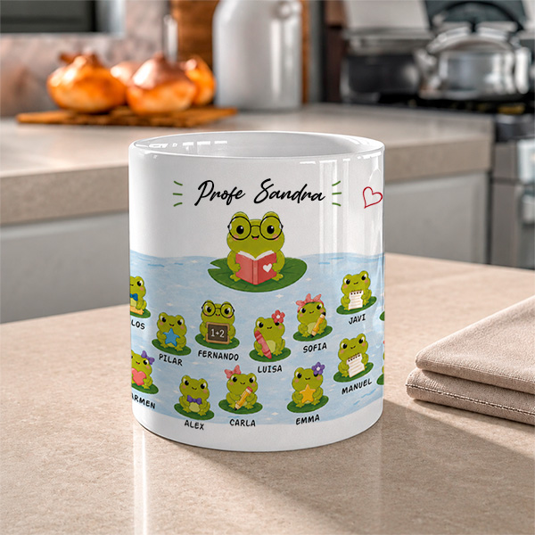Taza para profes con Ranitas y Nombres personalizados