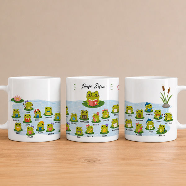 Taza para profes con Ranitas y Nombres personalizados
