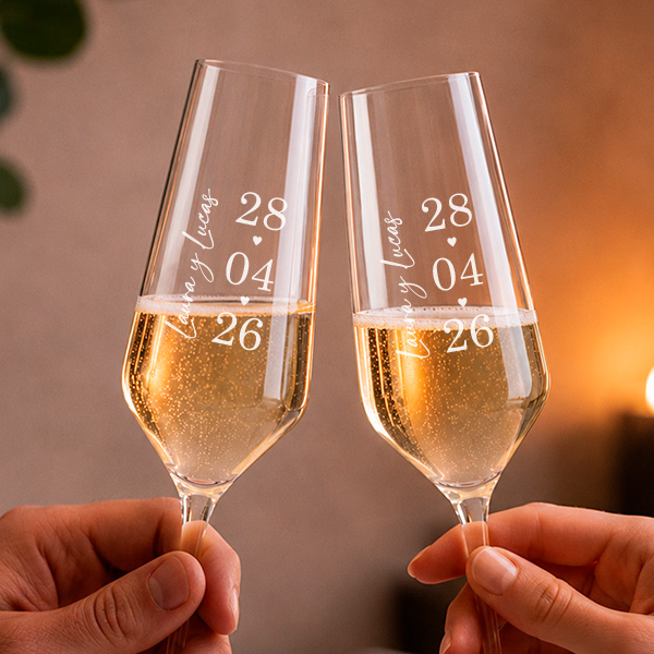 Pack de 2 Copas de Champagne con Fecha y Nombres personalizados