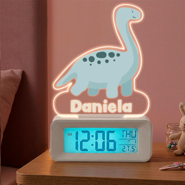 Reloj Despertador Dino con Luz y Nombre personalizado