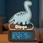Miniatura de Reloj Despertador Dino con Luz y Nombre personalizado