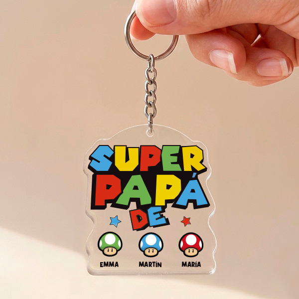 Llavero Super Papá con Nombres personalizados