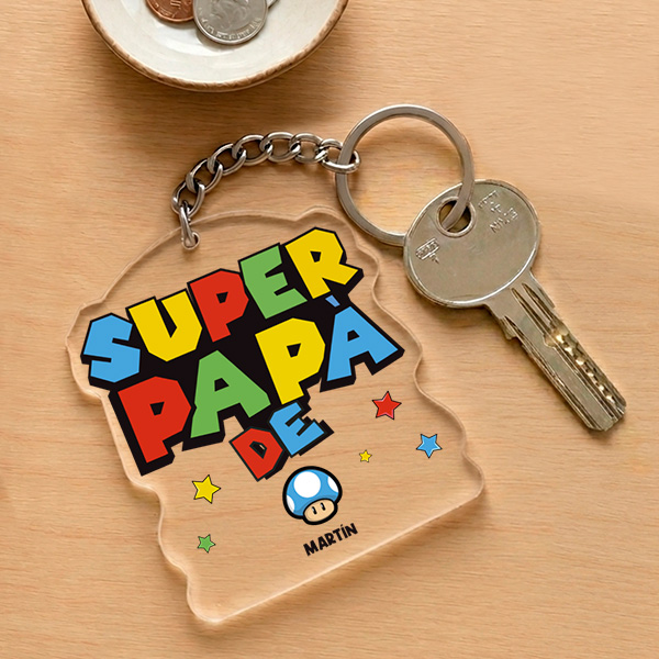 Llavero Super Papá con Nombres personalizados