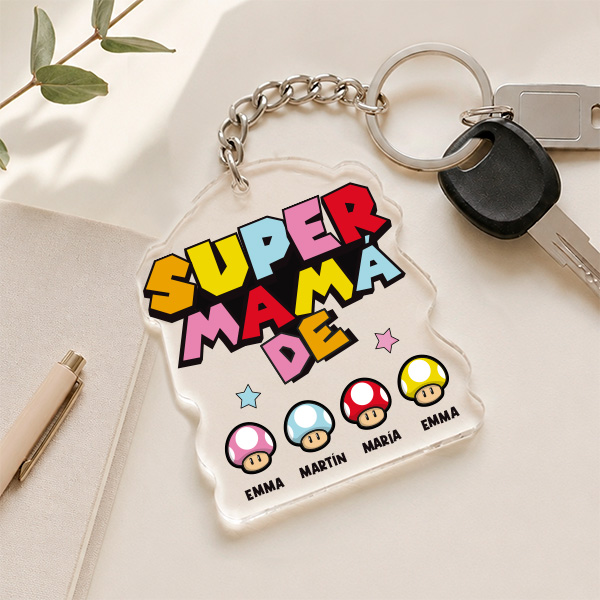 Llavero Super Mamá con Nombres personalizados