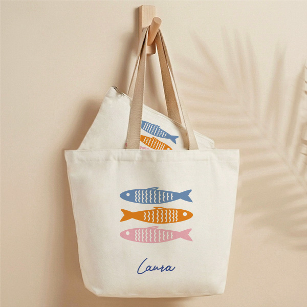 Tote Bag Peces de Colores con Nombre personalizado