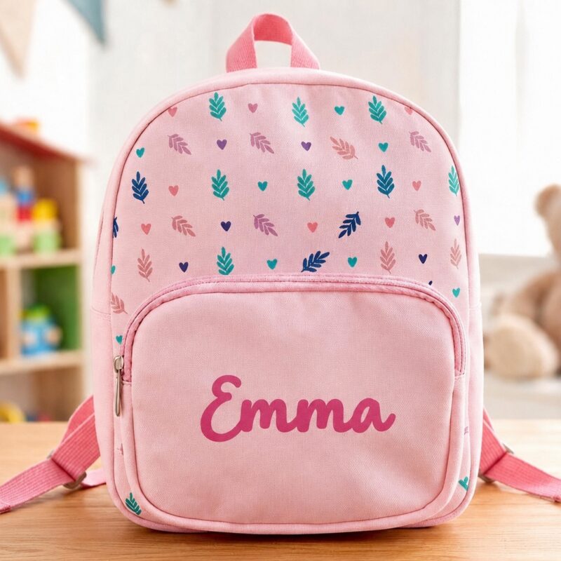 Mochila Infantil Rosa con Hojas y Nombre personalizado Mochila Infantil Rosa con Hojas y Nombre personalizado