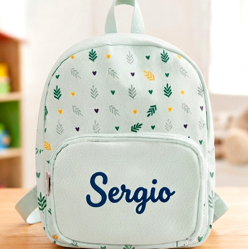 Mochila Infantil Verde con Hojas y Nombre personalizado Mochila Infantil Verde con Hojas y Nombre personalizado