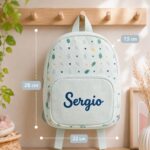 Miniatura de Mochila Infantil Verde con Hojas y Nombre personalizado