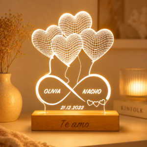 Lámpara infinito corazones con nombres y fecha personalizada