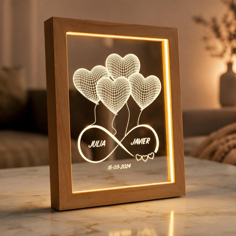Lámpara Infinito Corazones con Nombres y Fecha personalizada