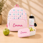 Miniatura de Pack Escolar Infantil Rosa con Hojas y Nombre personalizado