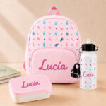 Pack Escolar Infantil Rosa con Hojas y Nombre personalizado Miniatura de Pack Escolar Infantil Rosa con Hojas y Nombre personalizado