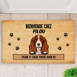 Paillasson Bienvenue à la maison avec nom de l’animal de compagnie personnalisé