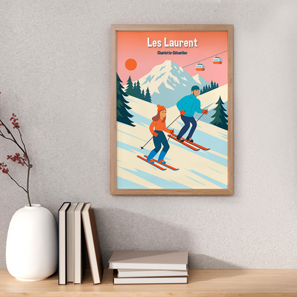 Affiche Ski en Montagne avec Noms et Texte personnalisé