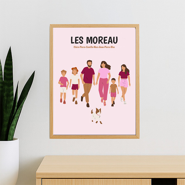 Affiche Famille de Face avec Prénoms et Texte personnalisé