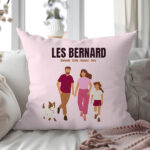 Vignette de Coussin Famille de Face avec Noms et Texte personnalisé