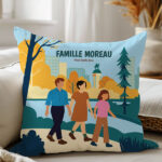 Vignette de Coussin Famille au Parc avec Noms et Texte personnalisé