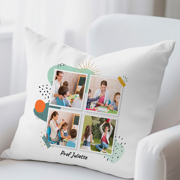 Coussin Polaroid avec Quatre Photos et Texte personnalisé