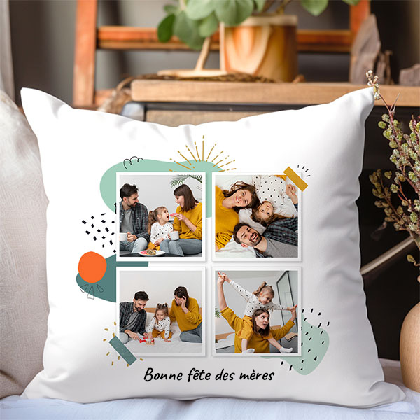 Coussin Polaroid avec Quatre Photos et Texte personnalisé