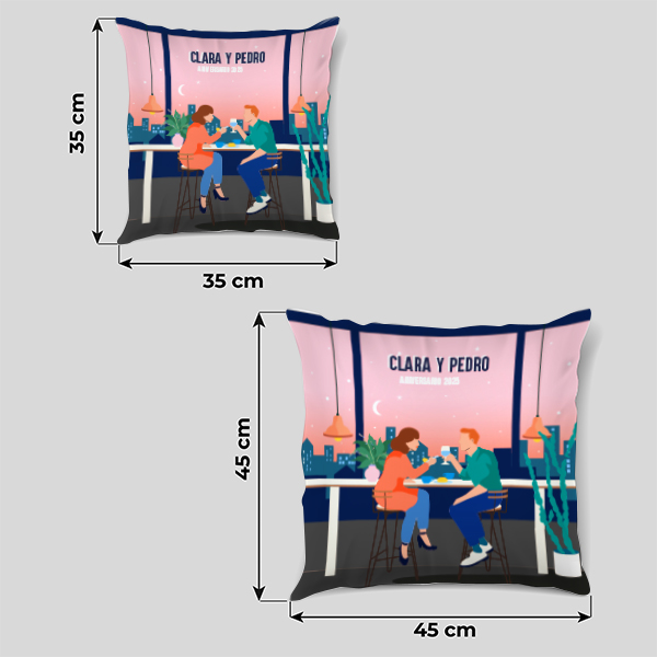 Coussin Illustration de Couple avec Noms et Texte personnalisé