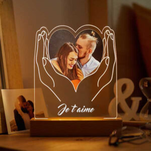 Lampe Mains en Cœur avec Photo et Texte personnalisée