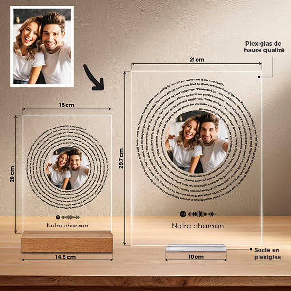 Plaque avec Paroles de Chanson Spotify en Spirale et votre Photo personnalisée