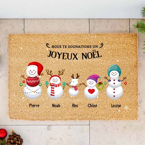 Paillasson de Noël Bonhomme de Neige avec Noms personnalisé
