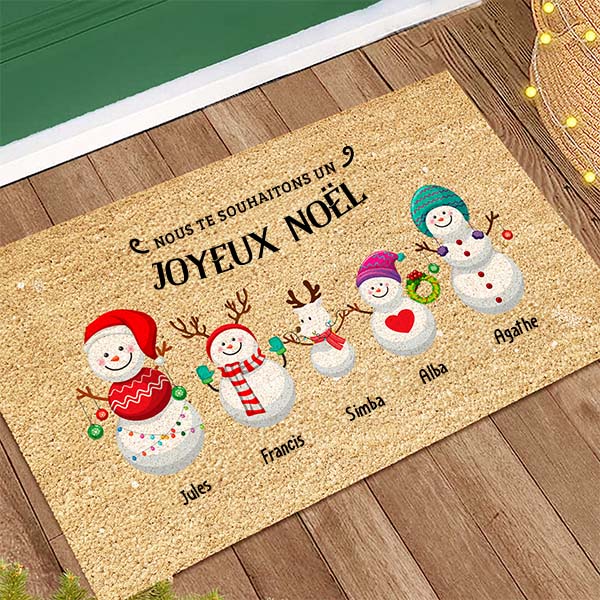 Paillasson de Noël Bonhomme de Neige avec Noms personnalisé