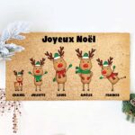 Vignette de Paillasson de Noël avec rennes, Noms et Texte personnalisé