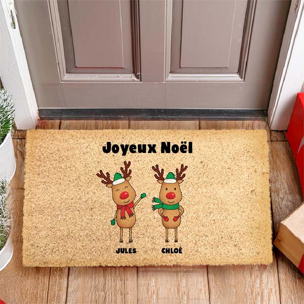 Paillasson de Noël avec rennes, Noms et Texte personnalisé
