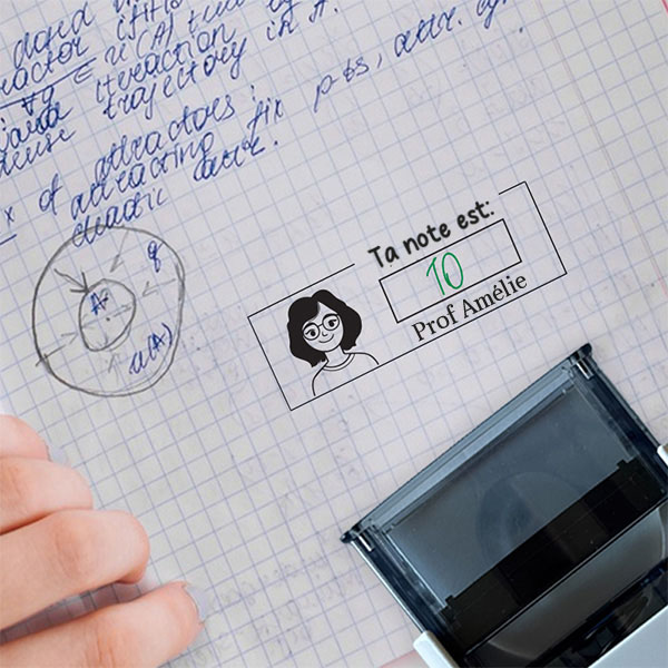 Tampon personnalisé pour enseignants avec dessin et prénom