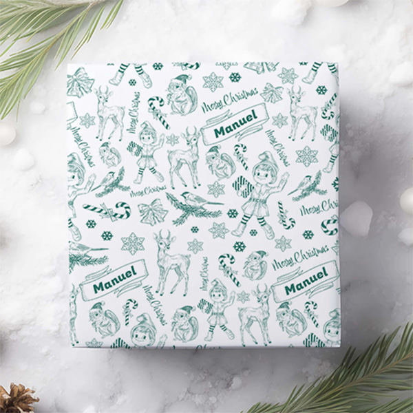 Papier Cadeau Motif de Noël avec Prénom Personnalisé