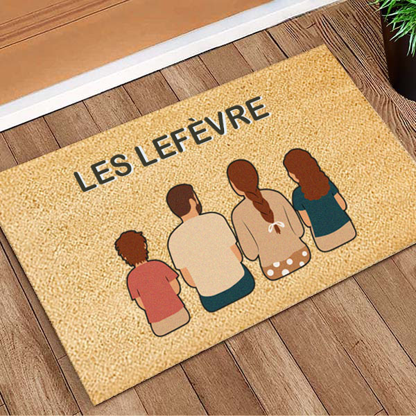 Paillasson avec Illustration de Famille de Dos et Texte Personnalisé