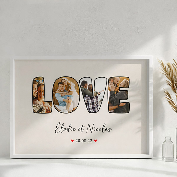 Affiche Design LOVE avec Date et Prénoms Personnalisés